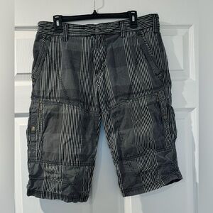 Mens Private Member Striped Black and White shorts side flap pockets 100% cotton